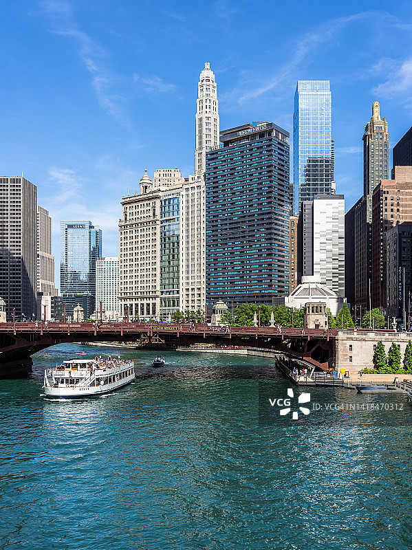 芝加哥河与天际线景观图片素材