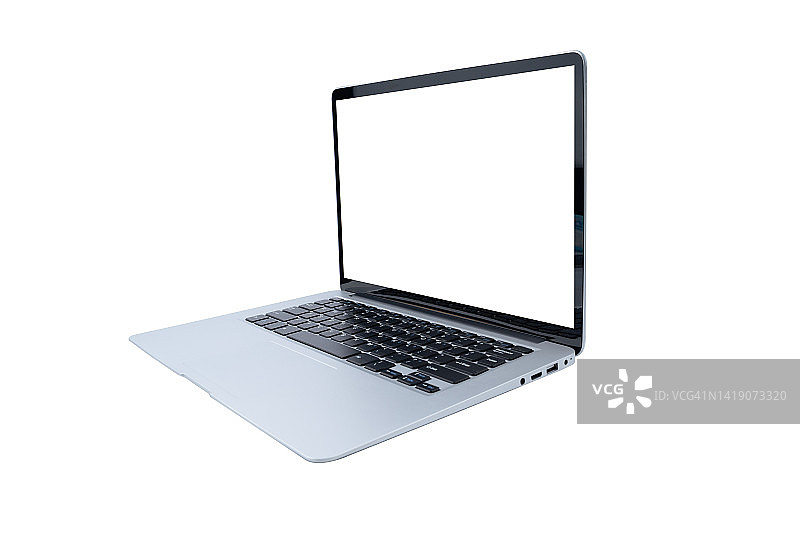 白色背景上带空白屏幕的现代电脑笔记本图片素材