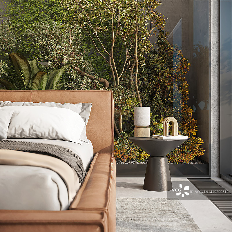 3D旅游度假村卧室内部植物图片素材