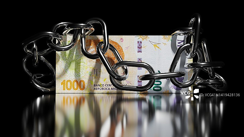 阿根廷1000比索纸币与锁链图片素材