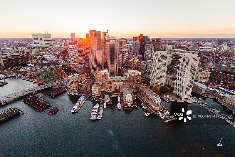 波士顿东部海滨日落航拍图片素材