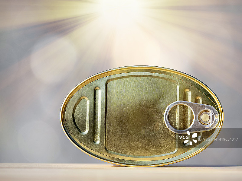 阳光照射下的罐头食品特写图片素材