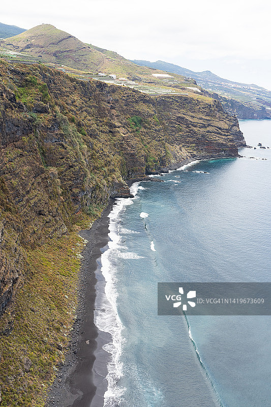 西班牙加那利群岛拉帕尔马岛诺加莱斯海滩全景航拍图片素材