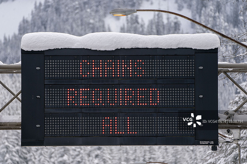 指示需要轮胎链的高速公路警告标志图片素材