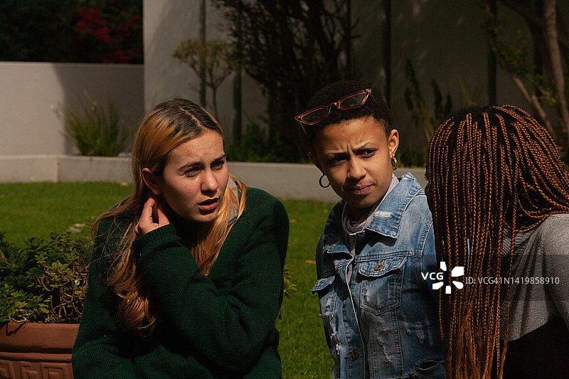 阳光下交谈的年轻女孩图片素材