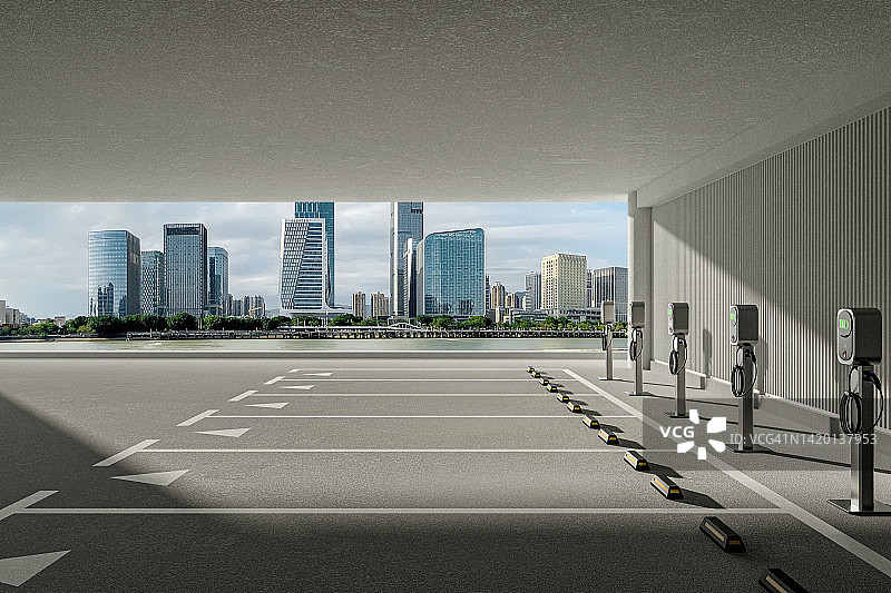 配有电动汽车充电设备的停车位图片素材