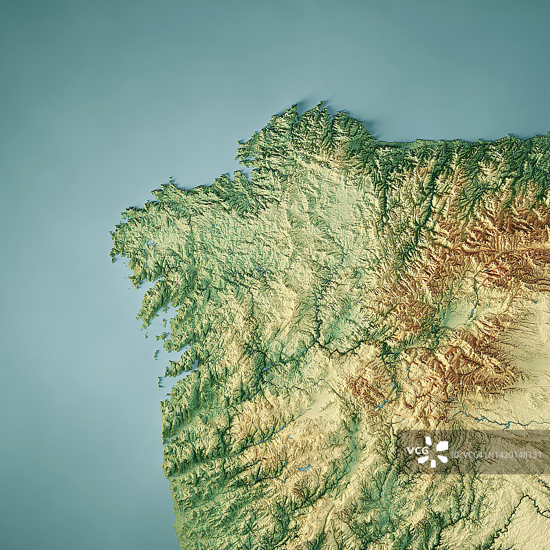 西班牙加利西亚地形图3D渲染图片素材