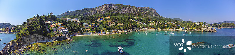 希腊科孚岛帕莱奥卡斯特里察鸟瞰图图片素材