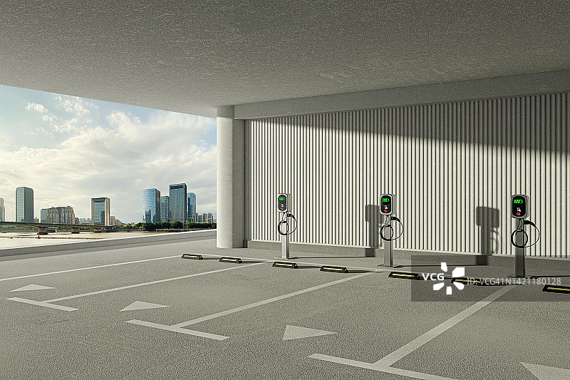 3D渲染，电动汽车充电设备停车位图片素材