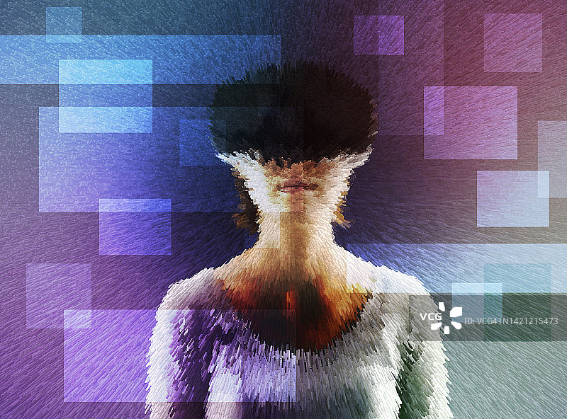 戴着VR头显沉浸在元宇宙世界的女人图片素材