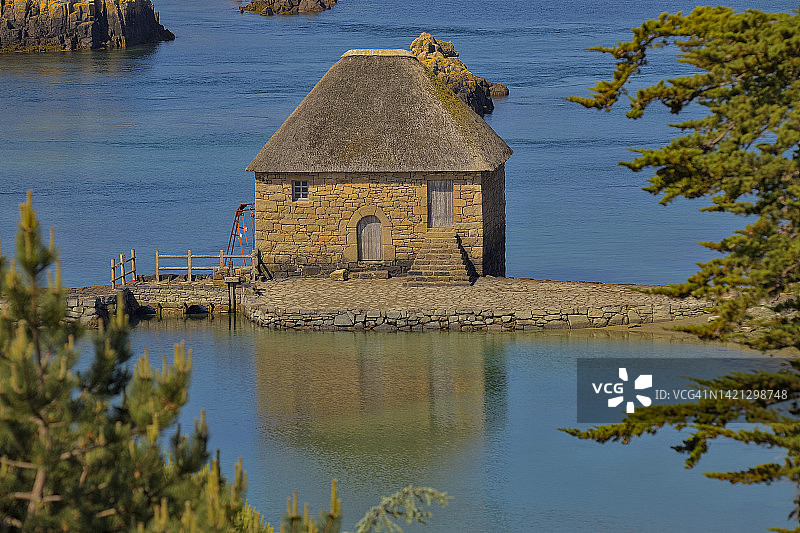 比尔洛水磨坊，布雷阿岛，布列塔尼，法国图片素材