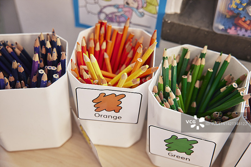 塑料容器中的蜡笔图片素材
