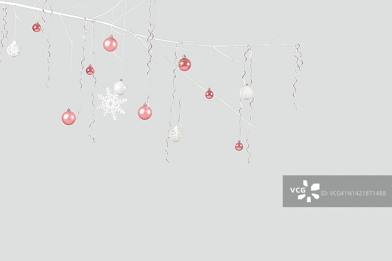 粉白圣诞装饰细树枝圣诞节背景图片素材