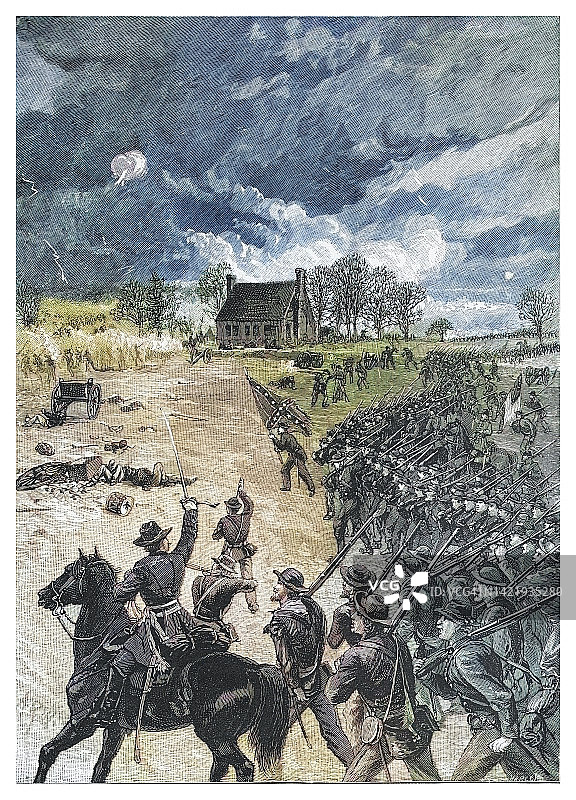 美国南北战争钱瑟勒斯维尔战役古版画图片素材