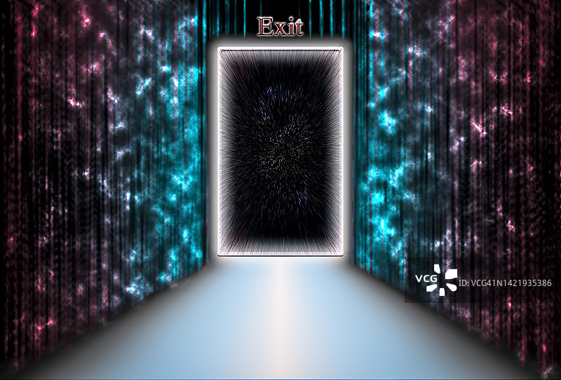 3D房间，通往太空的图形出口概念图片素材