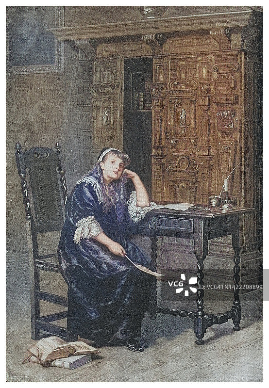 1879年圣詹姆斯监狱中伊丽莎白公主的老式雕刻插图图片素材