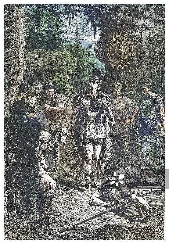 克洛维一世惩罚叛徒的古老版画插图图片素材