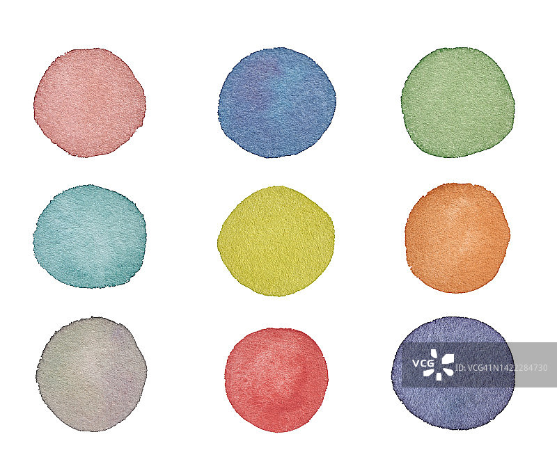 白色背景上的彩色圆圈：水彩手绘海报社交网络图标模板图片素材