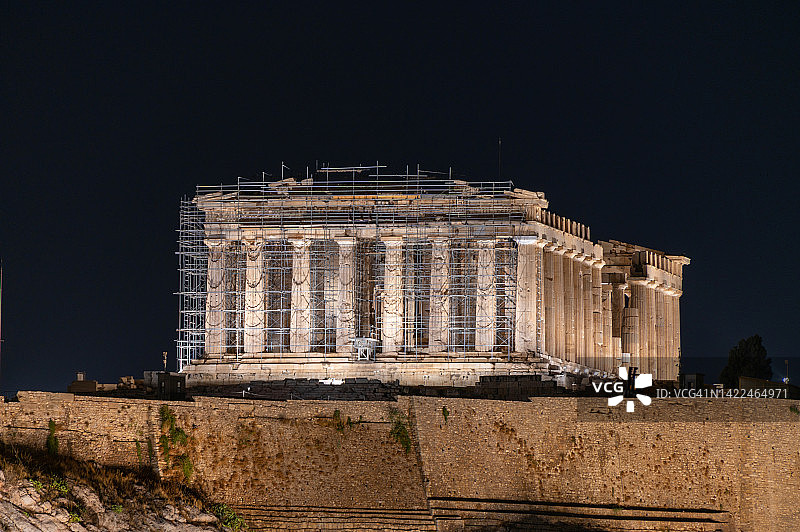 夜晚希腊雅典卫城的帕特农神庙图片素材
