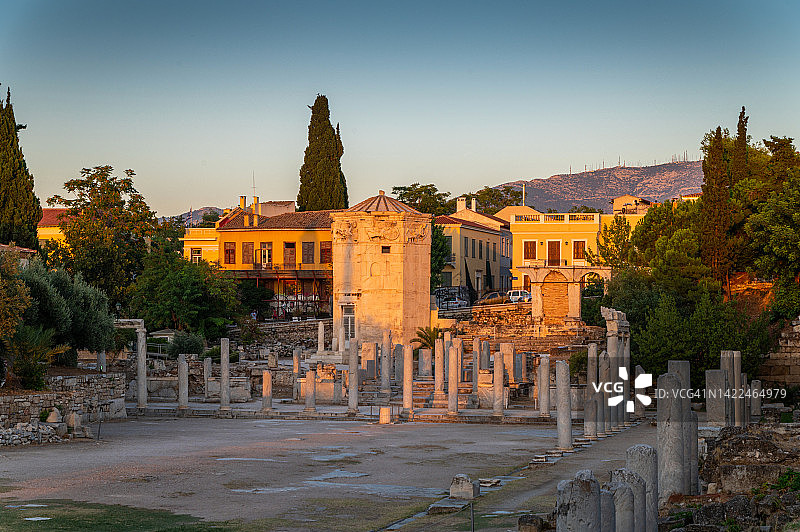 雅典风之塔和罗马市场日落景色图片素材