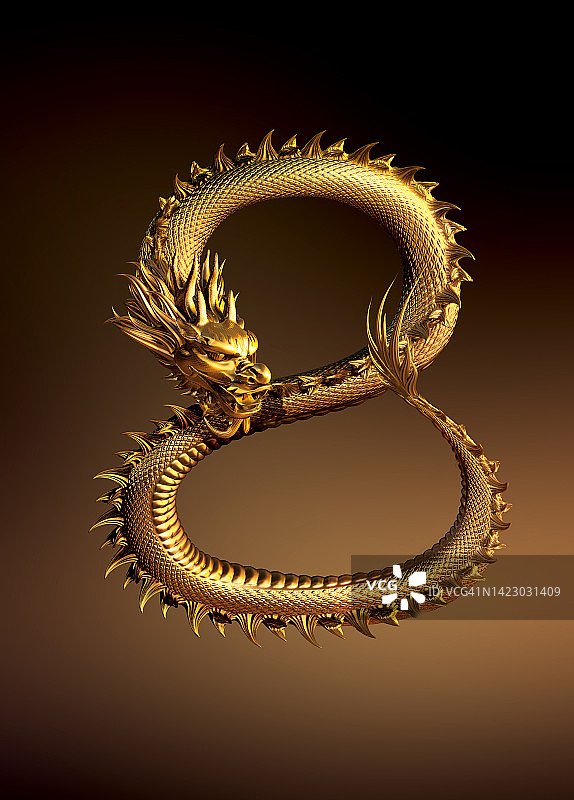 3D金色数字8龙图片素材