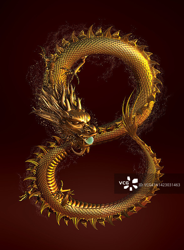 3D龙黄金粒子闪光龙形状图片素材