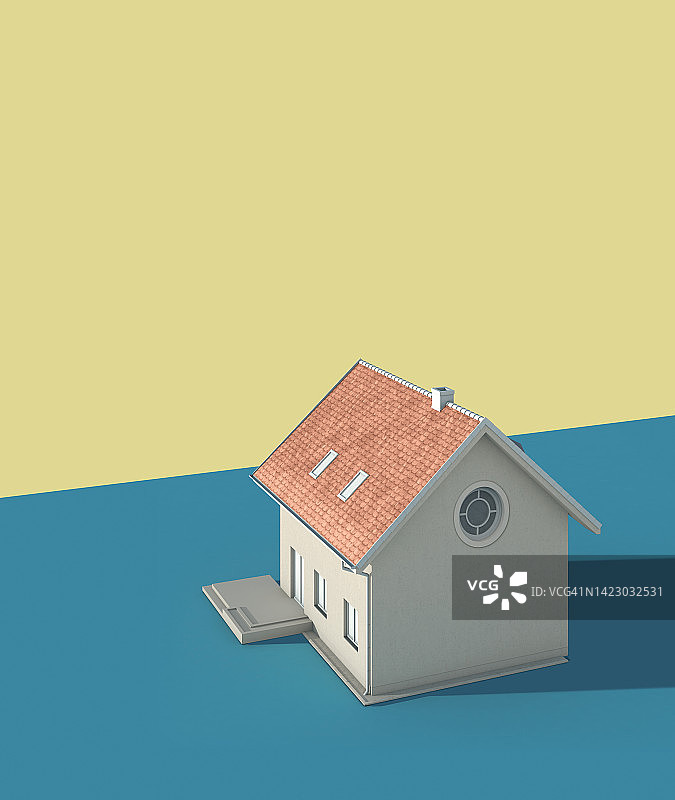 房屋模型，微缩，俯视角度，3D图片素材