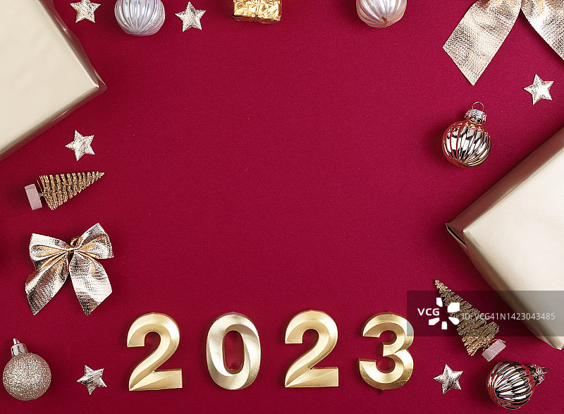 2023新年红色庆贺背景与框架及文案空间图片素材