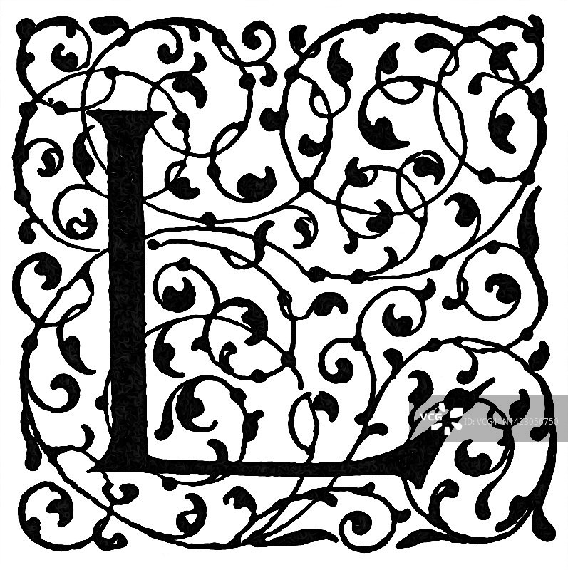 旧版画字母L装饰图案图片素材