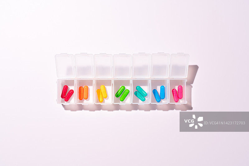 药盒中彩色药丸胶囊图片素材