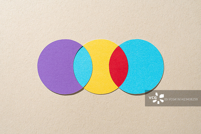 纸质工艺维恩图，由三个交叉圆组成图片素材
