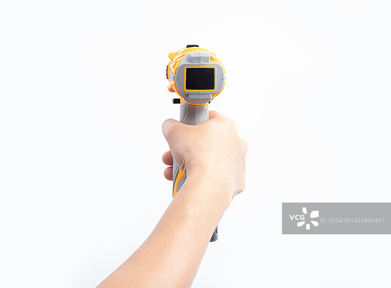 手持电动螺丝刀（建筑用电动工具，浅色背景。维修和建筑服务概念，提供工头服务）图片素材