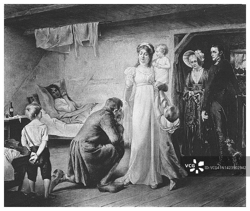 路易丝女王救济穷人古版画，梅克伦堡-施特雷利茨的路易丝 (1776 - 1810)图片素材