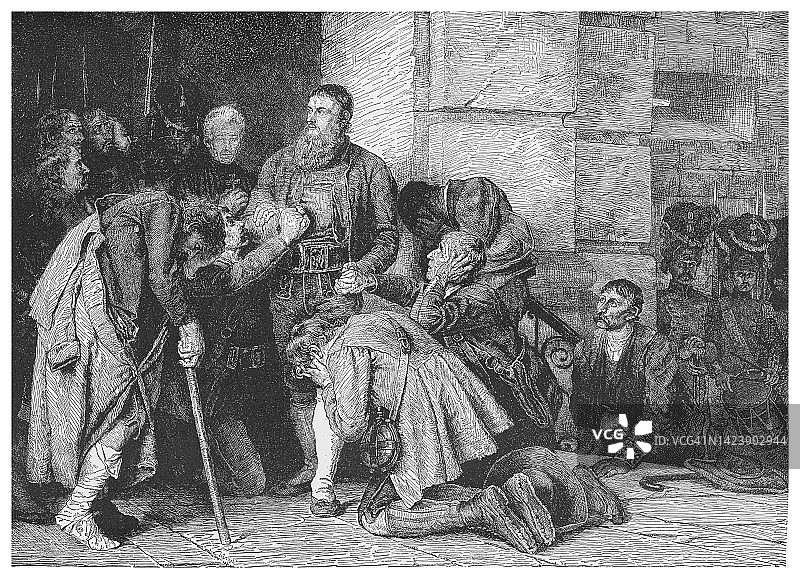 安德烈亚斯·霍费尔被捕并被处决的古老雕刻插图图片素材