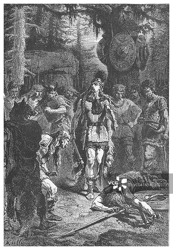 克洛维一世惩罚叛徒的古老版画插图图片素材