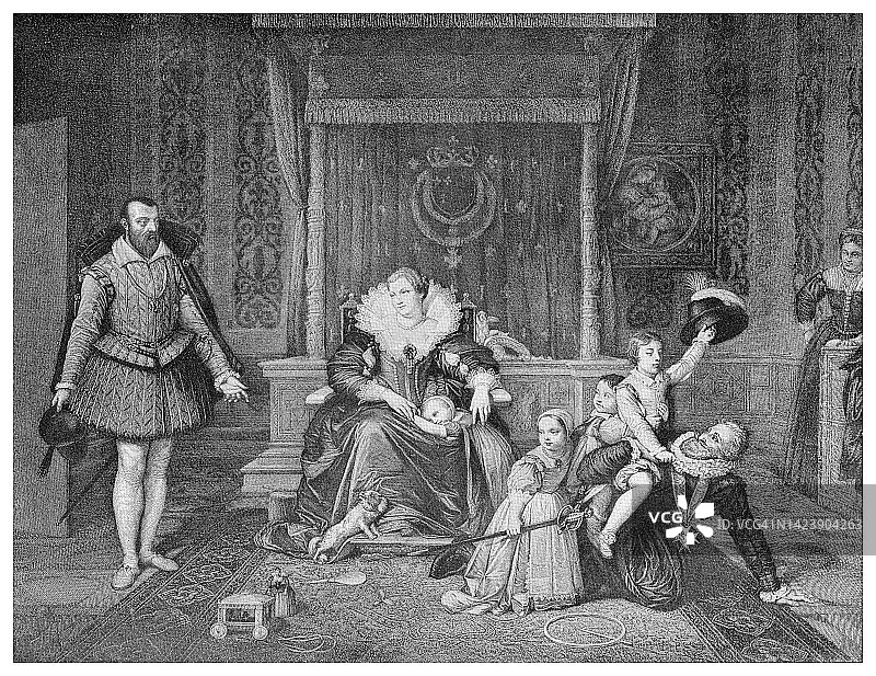 法兰西国王亨利四世在家古版画图片素材