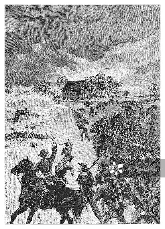 美国南北战争钱瑟勒斯维尔战役古版画图片素材