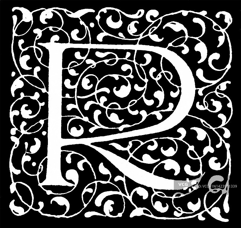 字母R装饰复古雕刻插图图片素材