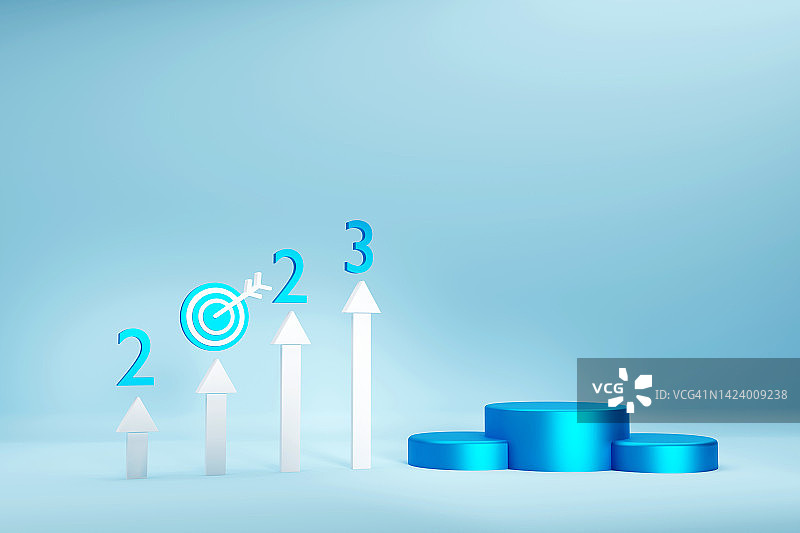 2023年增长图，向上箭头和靶心图片素材