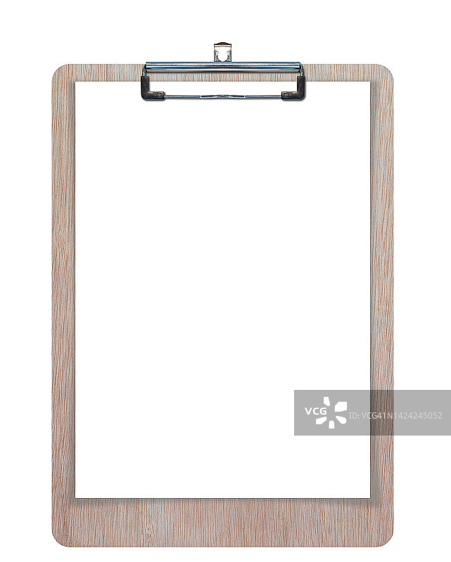 带空白纸的木制剪贴板（带剪切路径）图片素材