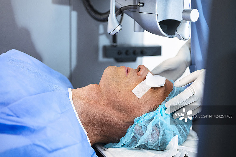 眼科医生进行眼部手术的特写镜头图片素材