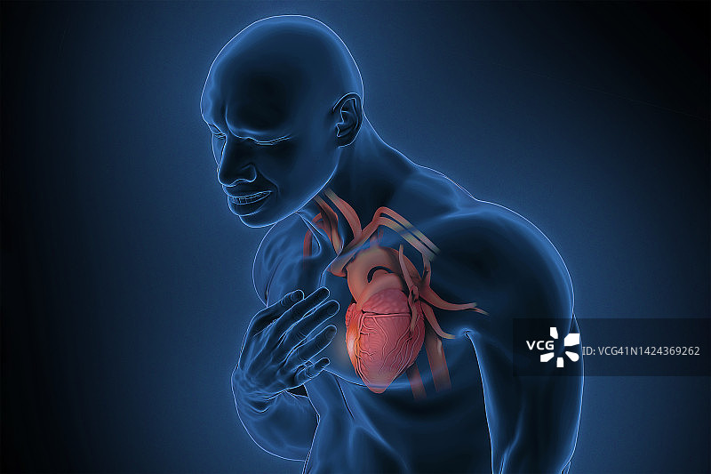 男人触摸胸部表示胸痛图片素材