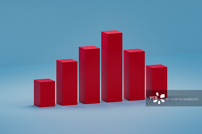 灰色背景上的3D条形图，红色柱图片素材