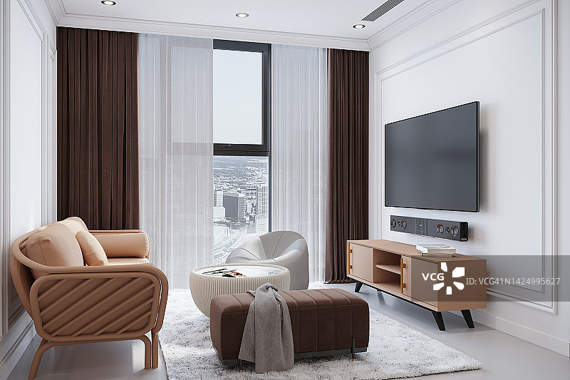 配有时尚家具和电视柜的现代客厅图片素材