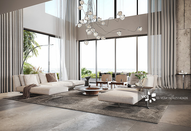 具有豪华家具的现代家居室内3D渲染图片素材