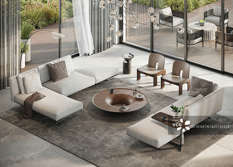 3D渲染的豪华现代公寓客厅图片素材