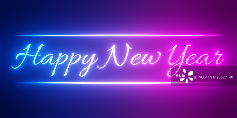 发光霓虹灯新年快乐文字图片素材