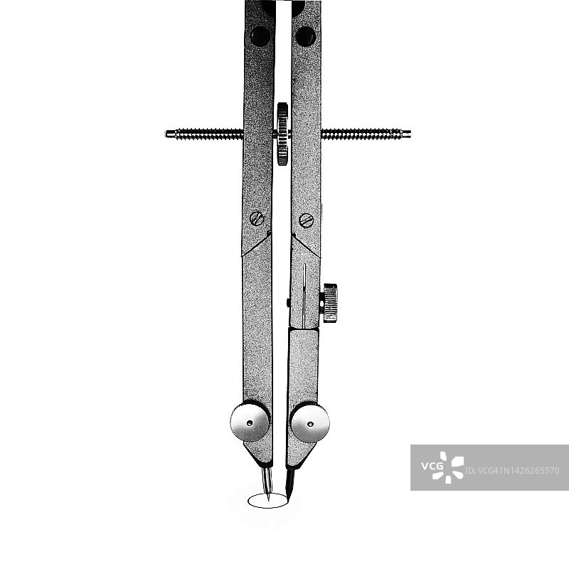 精密金属圆规在白纸上绘制圆形图片素材