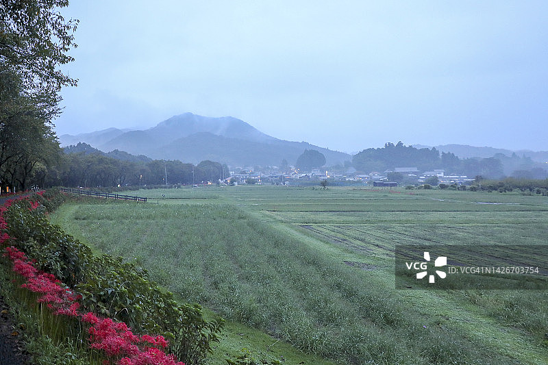 黄昏时下雨的农田图片素材