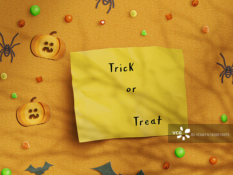 万圣节不给糖就捣蛋便签，糖果和橙色蝙蝠图片素材